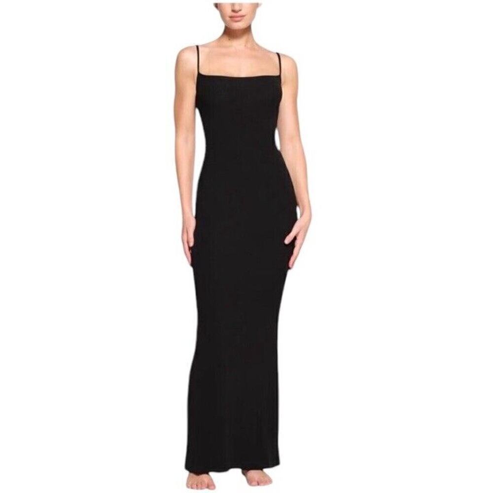 SKIMS Soft Lounge Ribbed Slip Dress Onyx Small